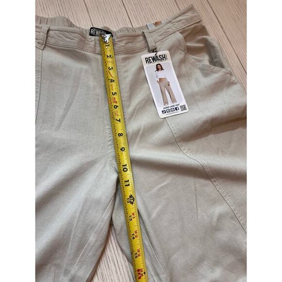 NWT Rewash‎ seamed wide leg cargo pants. Linen blend. Khaki. Elastic waist. Sz L - Picture 4 of 9